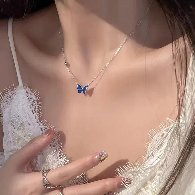 2024 Mood Necklaces Butterfly Pendant Necklace Temperature Control Color Change Necklace Stainless Steel Chain Jewellery Women