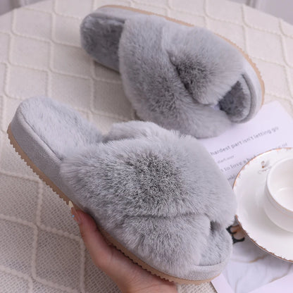 Winter Women'S Fuzzy Slippers Warm Fluffy Indoor House Shoes Outdoor Antiskid Slippers Fashion Soft Open Toe Bedroom Slippers