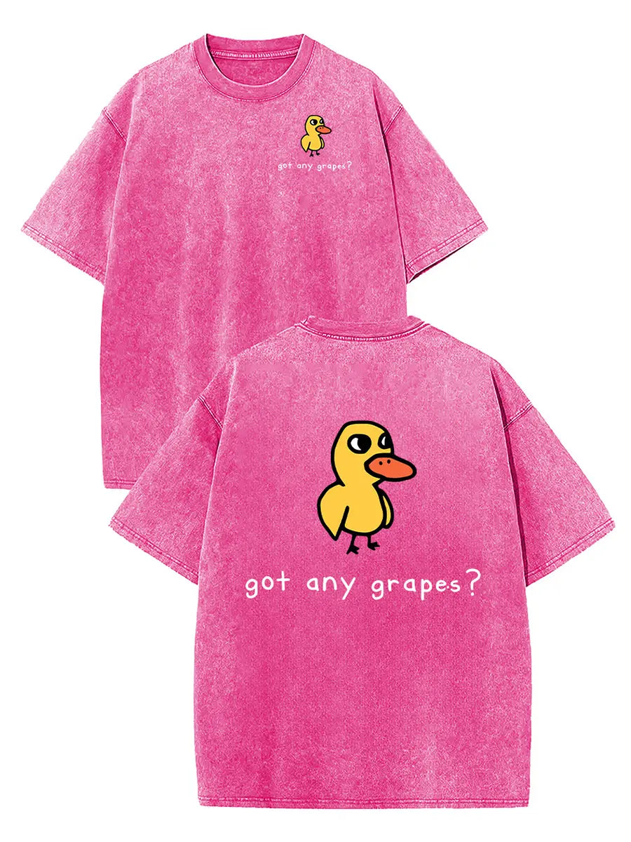 Holafish Women'S Retro Vintage Short-Sleeve Cotton T-Shirt - round Neck, Breathable Heavy Washed Eat Grapes Duck Graphic, Unisex Casual Loose-Fit Streetwear Top