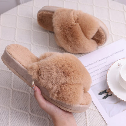 Winter Women'S Fuzzy Slippers Warm Fluffy Indoor House Shoes Outdoor Antiskid Slippers Fashion Soft Open Toe Bedroom Slippers