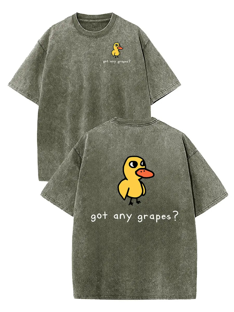 Holafish Women'S Retro Vintage Short-Sleeve Cotton T-Shirt - round Neck, Breathable Heavy Washed Eat Grapes Duck Graphic, Unisex Casual Loose-Fit Streetwear Top
