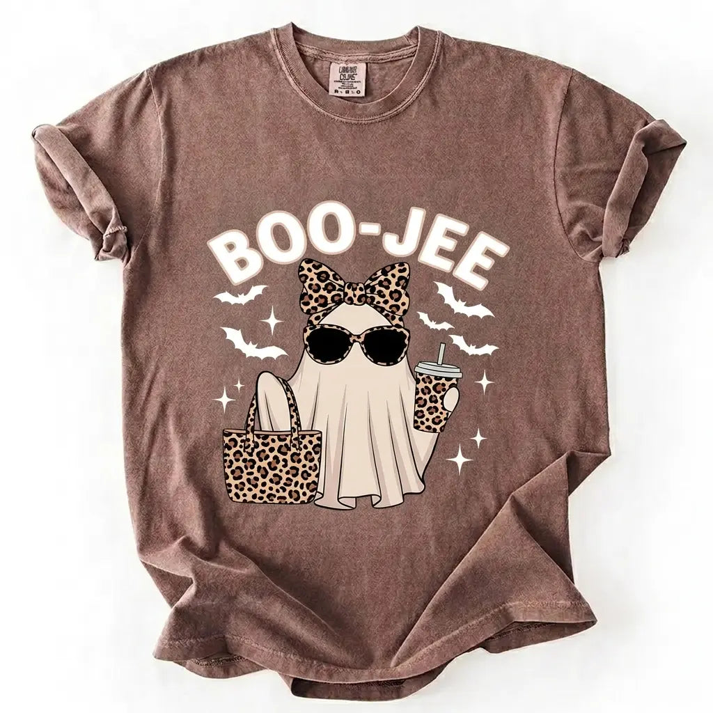 Comfort Colors Boo-Jee Ghost Shirt, Leopard Ghost Tee, Ghost Coffee Shirt, Funny Fall Shirt, Ghost Tee, Girly Halloween Gift, Boojee Tee