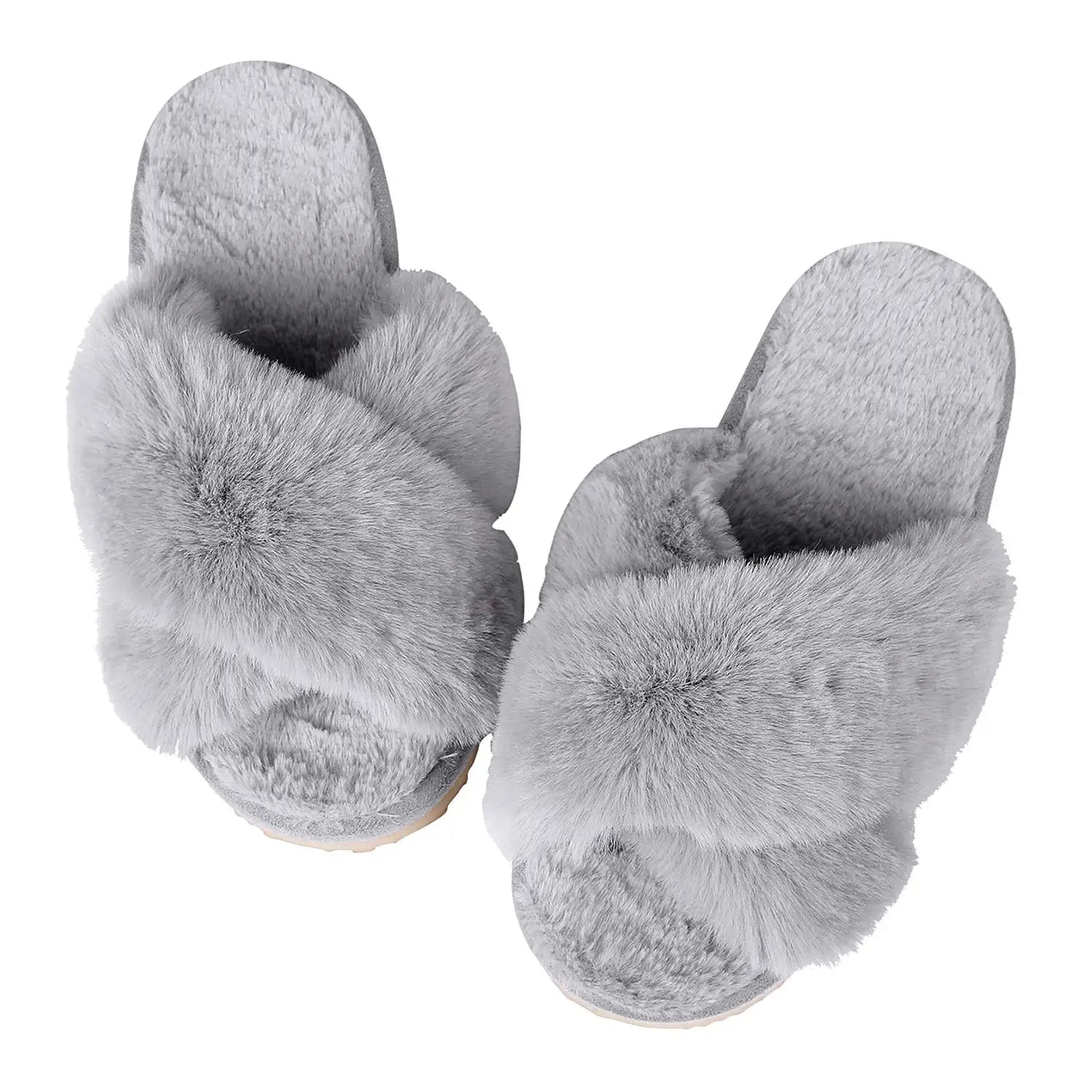 Winter Women'S Fuzzy Slippers Warm Fluffy Indoor House Shoes Outdoor Antiskid Slippers Fashion Soft Open Toe Bedroom Slippers