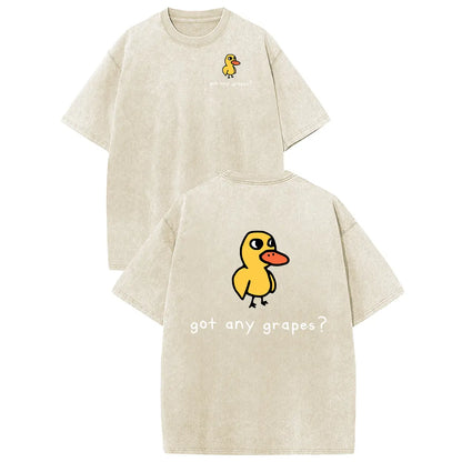 Holafish Women'S Retro Vintage Short-Sleeve Cotton T-Shirt - round Neck, Breathable Heavy Washed Eat Grapes Duck Graphic, Unisex Casual Loose-Fit Streetwear Top