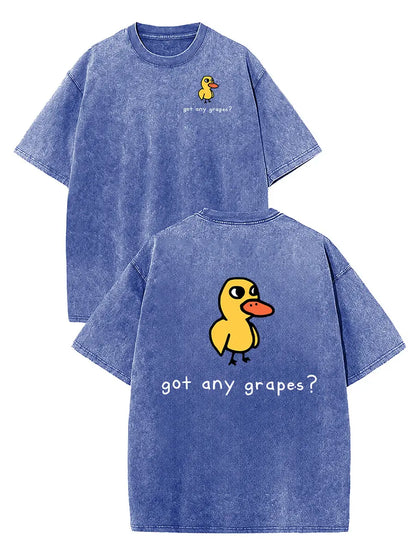 Holafish Women'S Retro Vintage Short-Sleeve Cotton T-Shirt - round Neck, Breathable Heavy Washed Eat Grapes Duck Graphic, Unisex Casual Loose-Fit Streetwear Top