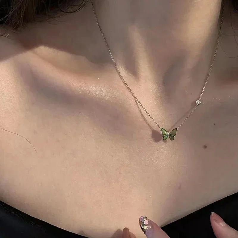 2024 Mood Necklaces Butterfly Pendant Necklace Temperature Control Color Change Necklace Stainless Steel Chain Jewellery Women