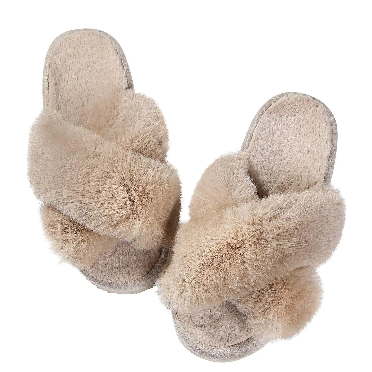 Winter Women'S Fuzzy Slippers Warm Fluffy Indoor House Shoes Outdoor Antiskid Slippers Fashion Soft Open Toe Bedroom Slippers
