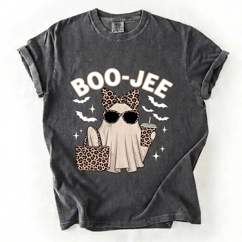 Comfort Colors Boo-Jee Ghost Shirt, Leopard Ghost Tee, Ghost Coffee Shirt, Funny Fall Shirt, Ghost Tee, Girly Halloween Gift, Boojee Tee