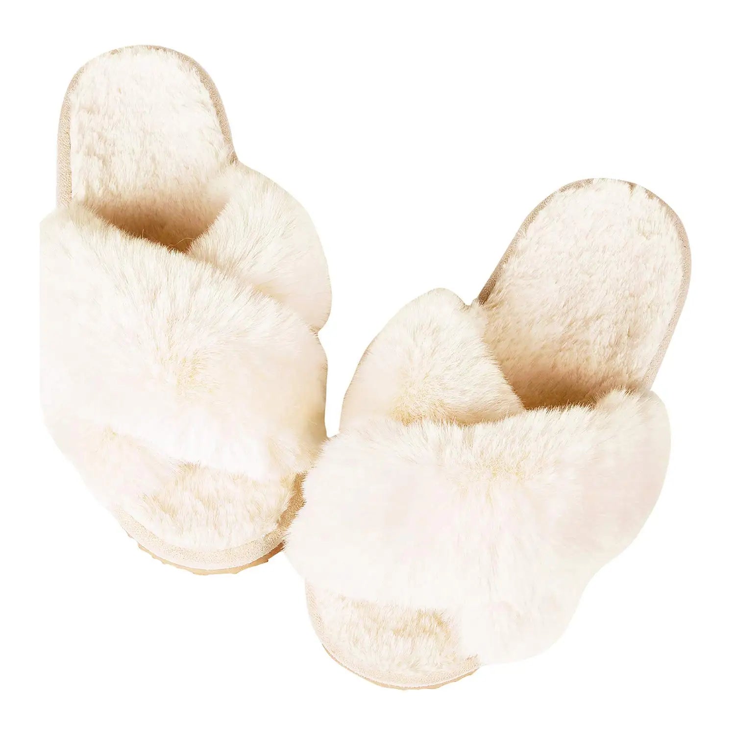 Winter Women'S Fuzzy Slippers Warm Fluffy Indoor House Shoes Outdoor Antiskid Slippers Fashion Soft Open Toe Bedroom Slippers