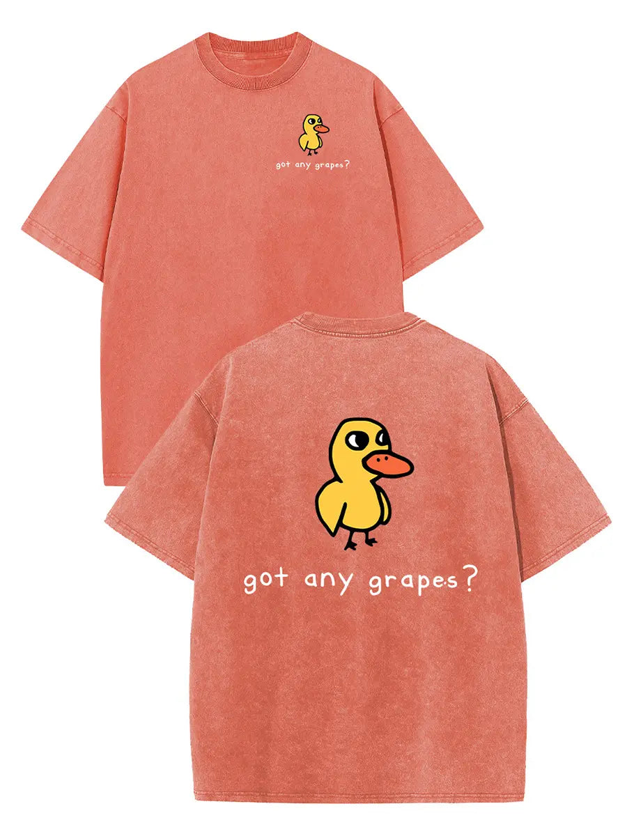 Holafish Women'S Retro Vintage Short-Sleeve Cotton T-Shirt - round Neck, Breathable Heavy Washed Eat Grapes Duck Graphic, Unisex Casual Loose-Fit Streetwear Top