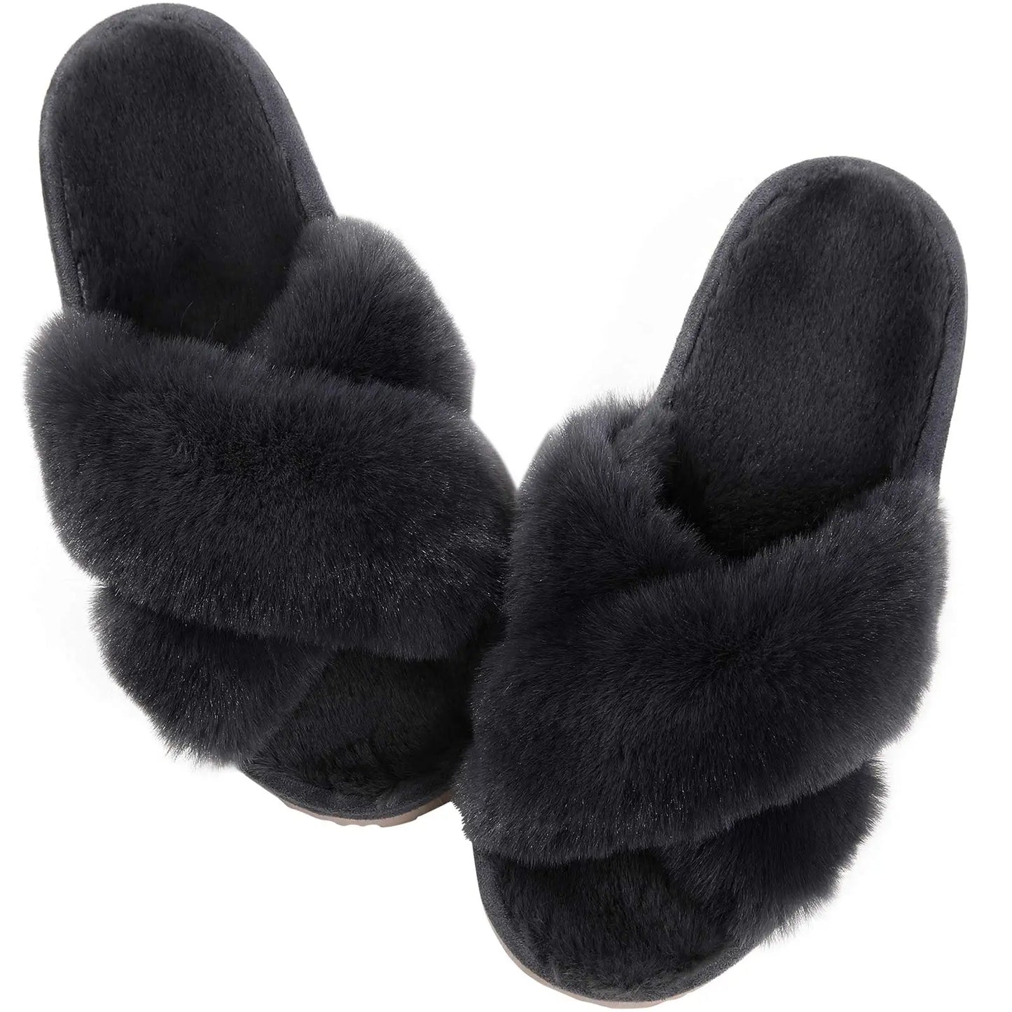 Winter Women'S Fuzzy Slippers Warm Fluffy Indoor House Shoes Outdoor Antiskid Slippers Fashion Soft Open Toe Bedroom Slippers