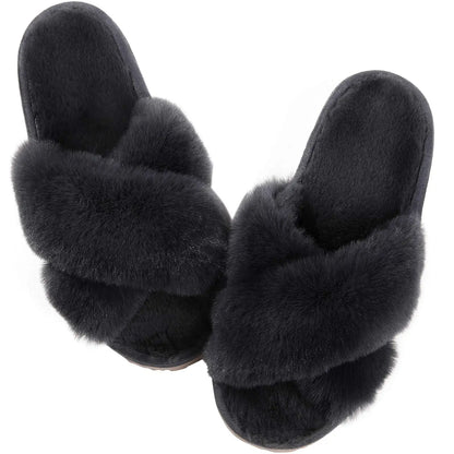 Winter Women'S Fuzzy Slippers Warm Fluffy Indoor House Shoes Outdoor Antiskid Slippers Fashion Soft Open Toe Bedroom Slippers