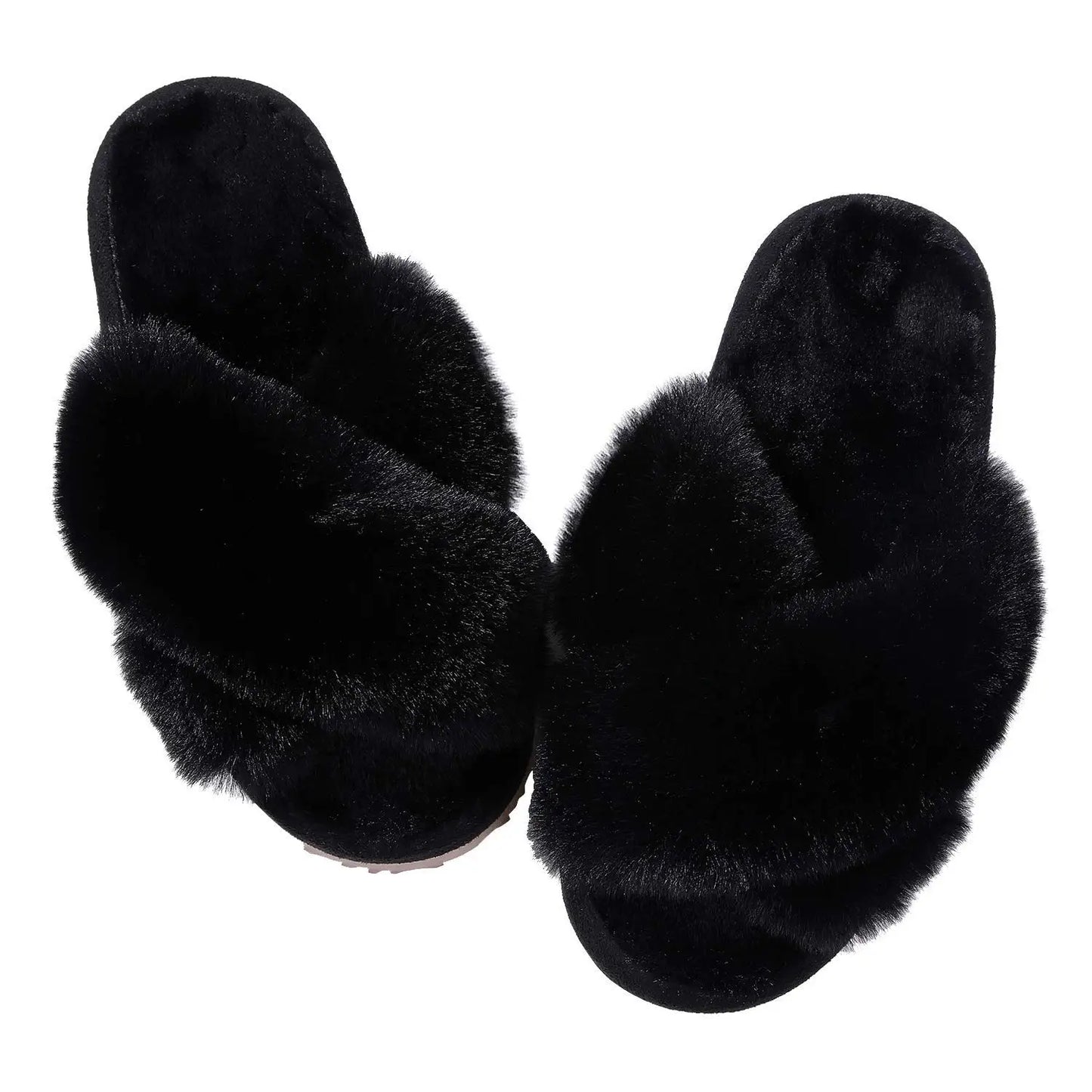 Winter Women'S Fuzzy Slippers Warm Fluffy Indoor House Shoes Outdoor Antiskid Slippers Fashion Soft Open Toe Bedroom Slippers