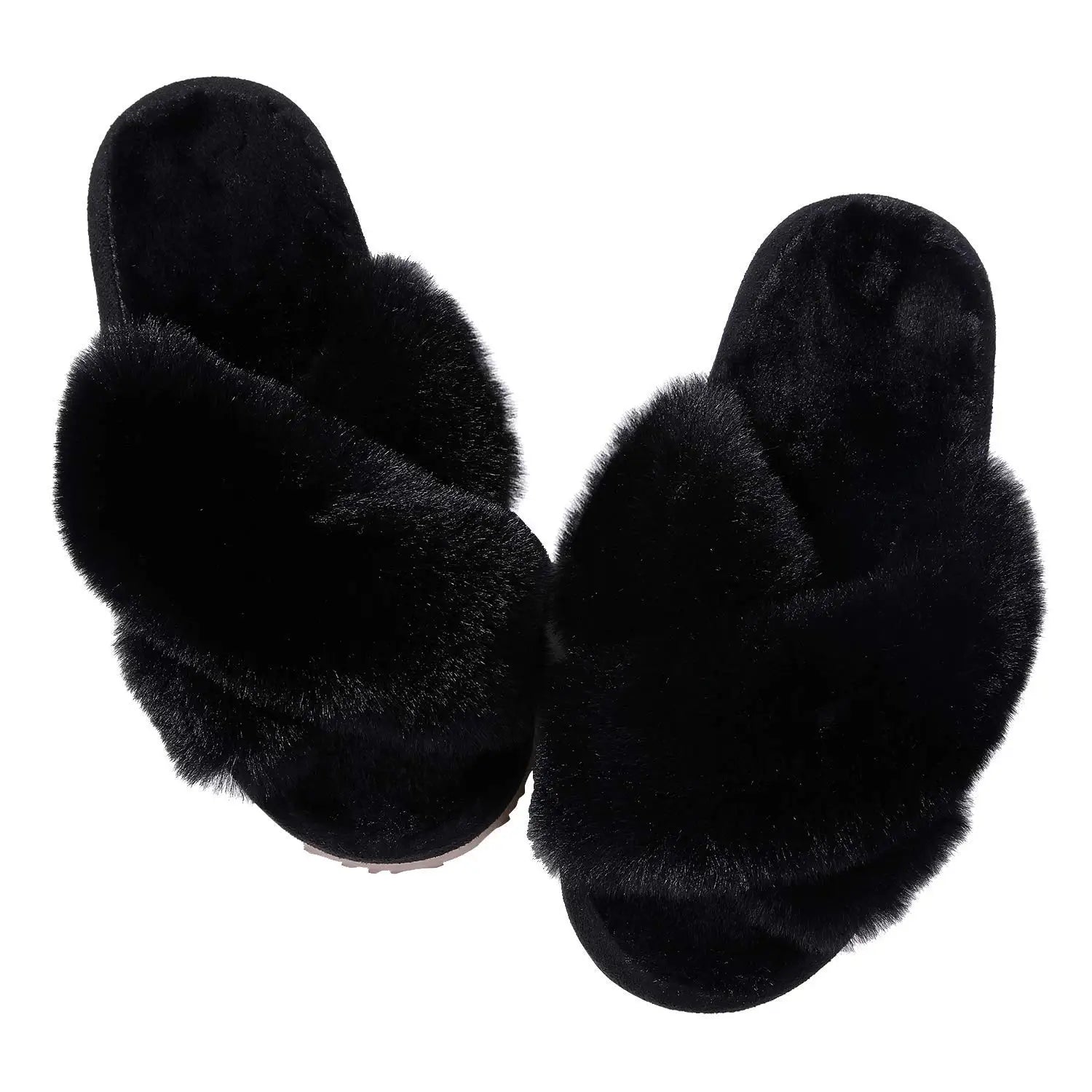 Winter Women'S Fuzzy Slippers Warm Fluffy Indoor House Shoes Outdoor Antiskid Slippers Fashion Soft Open Toe Bedroom Slippers