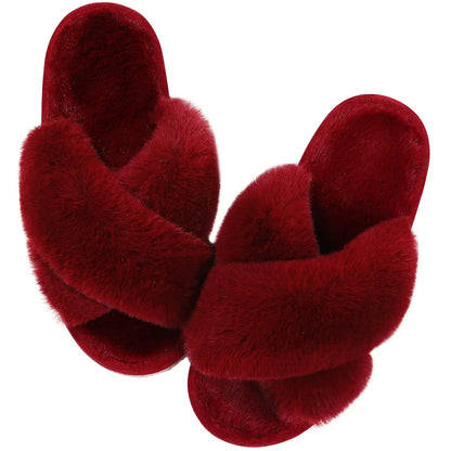Winter Women'S Fuzzy Slippers Warm Fluffy Indoor House Shoes Outdoor Antiskid Slippers Fashion Soft Open Toe Bedroom Slippers