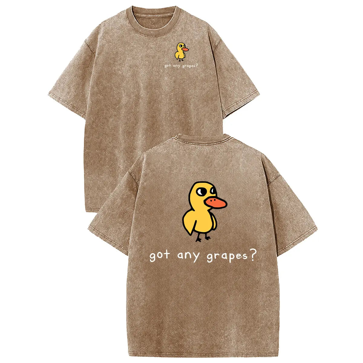 Holafish Women'S Retro Vintage Short-Sleeve Cotton T-Shirt - round Neck, Breathable Heavy Washed Eat Grapes Duck Graphic, Unisex Casual Loose-Fit Streetwear Top