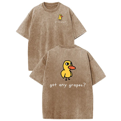 Holafish Women'S Retro Vintage Short-Sleeve Cotton T-Shirt - round Neck, Breathable Heavy Washed Eat Grapes Duck Graphic, Unisex Casual Loose-Fit Streetwear Top