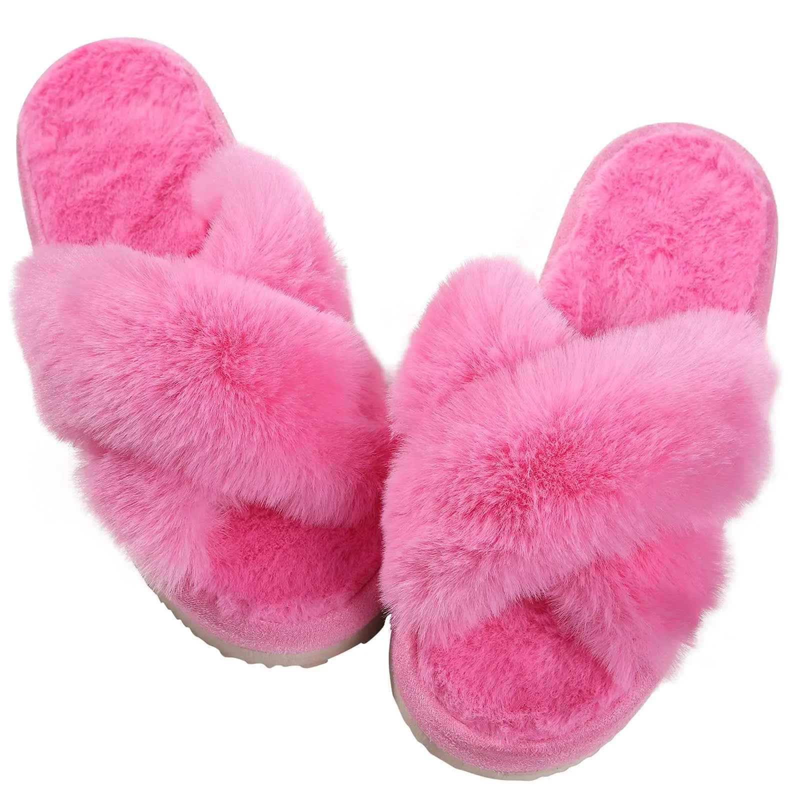 Winter Women'S Fuzzy Slippers Warm Fluffy Indoor House Shoes Outdoor Antiskid Slippers Fashion Soft Open Toe Bedroom Slippers