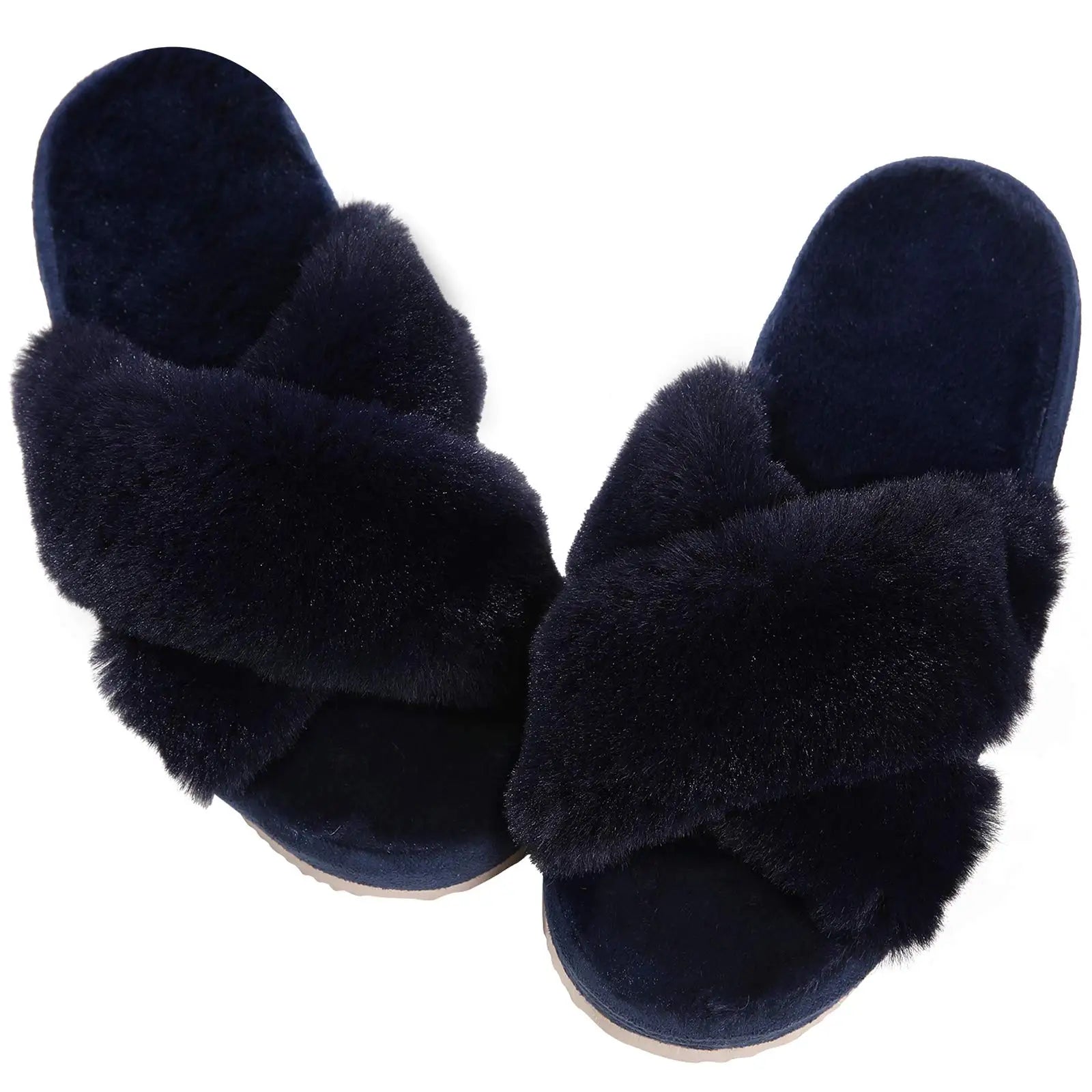 Winter Women'S Fuzzy Slippers Warm Fluffy Indoor House Shoes Outdoor Antiskid Slippers Fashion Soft Open Toe Bedroom Slippers