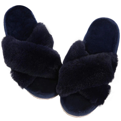 Winter Women'S Fuzzy Slippers Warm Fluffy Indoor House Shoes Outdoor Antiskid Slippers Fashion Soft Open Toe Bedroom Slippers