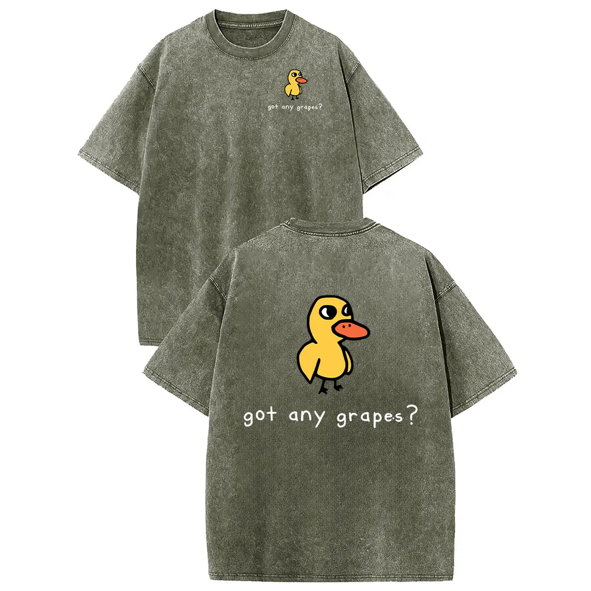 Holafish Women'S Retro Vintage Short-Sleeve Cotton T-Shirt - round Neck, Breathable Heavy Washed Eat Grapes Duck Graphic, Unisex Casual Loose-Fit Streetwear Top