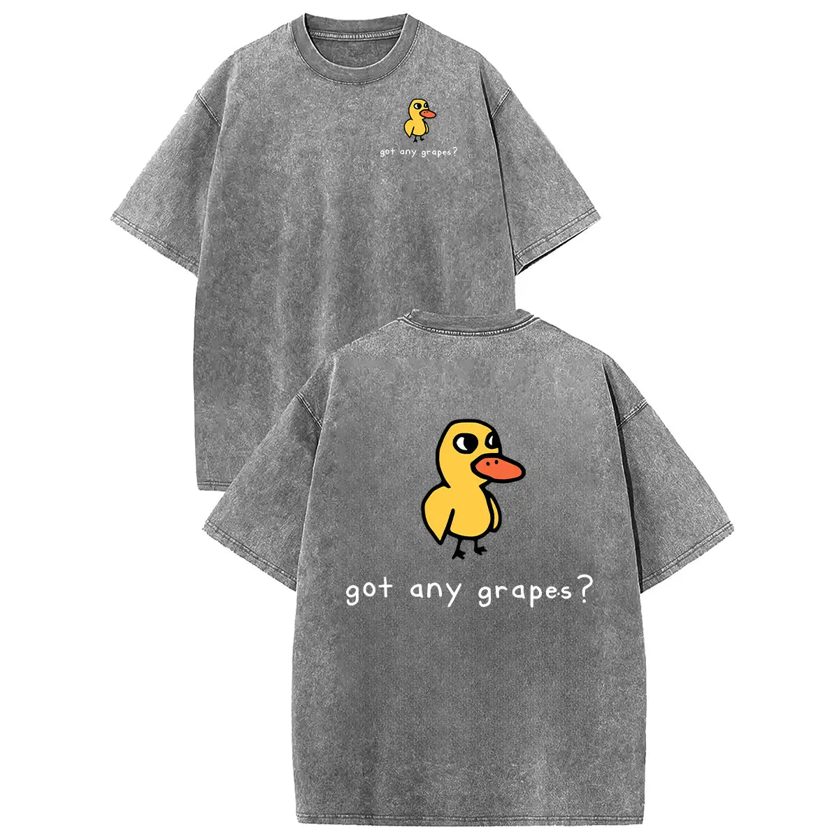 Holafish Women'S Retro Vintage Short-Sleeve Cotton T-Shirt - round Neck, Breathable Heavy Washed Eat Grapes Duck Graphic, Unisex Casual Loose-Fit Streetwear Top