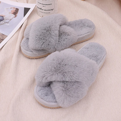 Winter Women'S Fuzzy Slippers Warm Fluffy Indoor House Shoes Outdoor Antiskid Slippers Fashion Soft Open Toe Bedroom Slippers