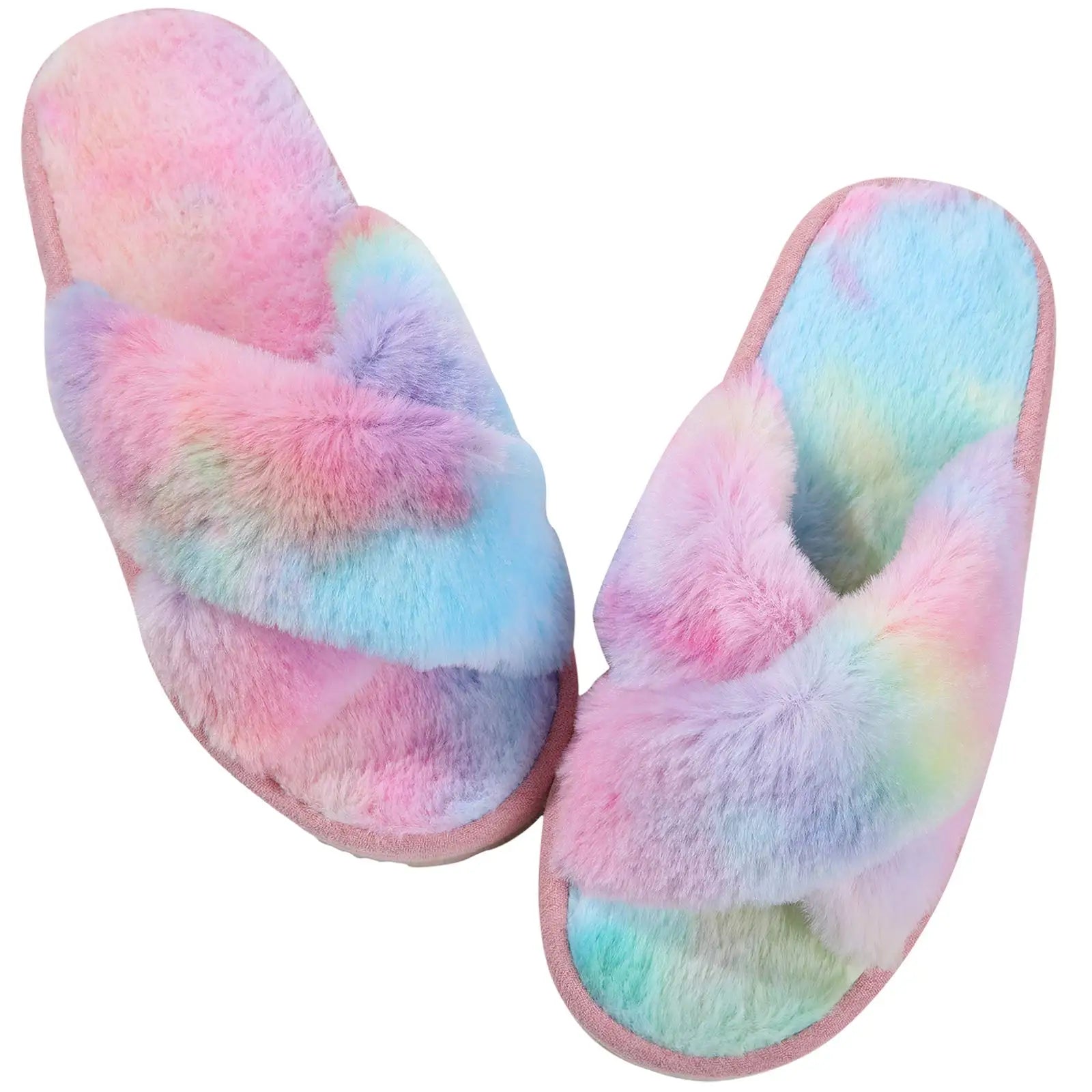 Winter Women'S Fuzzy Slippers Warm Fluffy Indoor House Shoes Outdoor Antiskid Slippers Fashion Soft Open Toe Bedroom Slippers