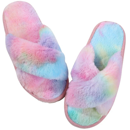 Winter Women'S Fuzzy Slippers Warm Fluffy Indoor House Shoes Outdoor Antiskid Slippers Fashion Soft Open Toe Bedroom Slippers