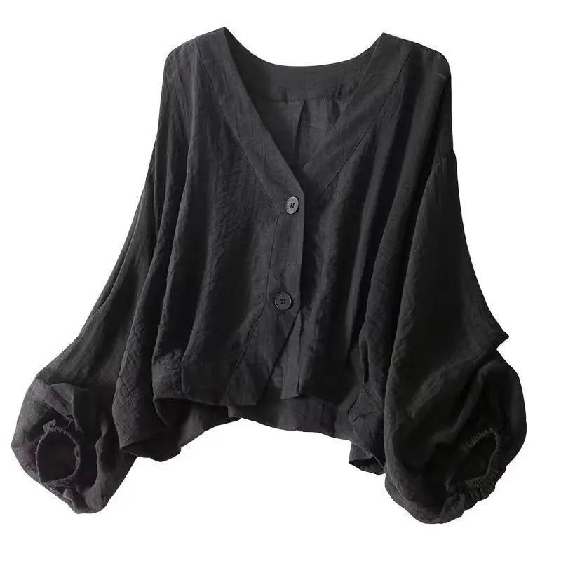 Women'S Summer Loose Lightweight Short Jacket, Sheer Figure‑Hiding Sun Protection Shirt, Casual Age‑Reducing Long Sleeve Blouse