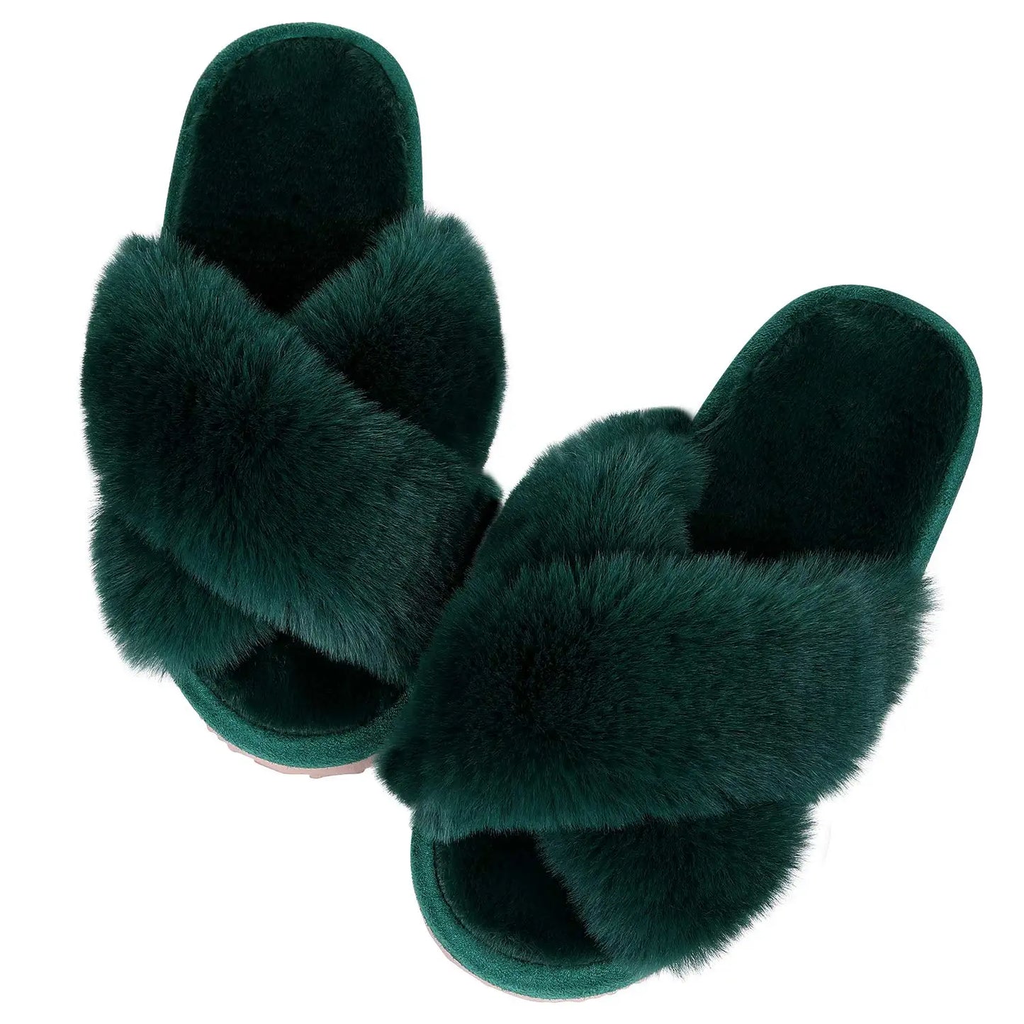 Winter Women'S Fuzzy Slippers Warm Fluffy Indoor House Shoes Outdoor Antiskid Slippers Fashion Soft Open Toe Bedroom Slippers