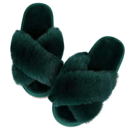 Winter Women'S Fuzzy Slippers Warm Fluffy Indoor House Shoes Outdoor Antiskid Slippers Fashion Soft Open Toe Bedroom Slippers