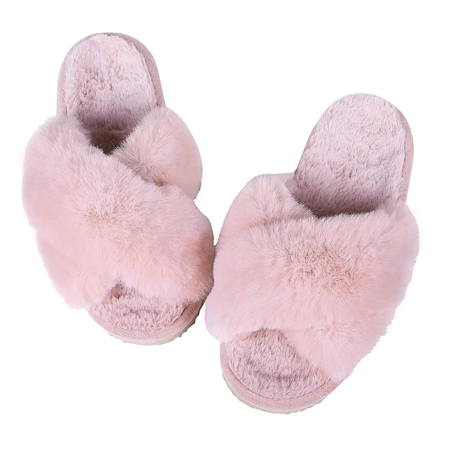 Winter Women'S Fuzzy Slippers Warm Fluffy Indoor House Shoes Outdoor Antiskid Slippers Fashion Soft Open Toe Bedroom Slippers