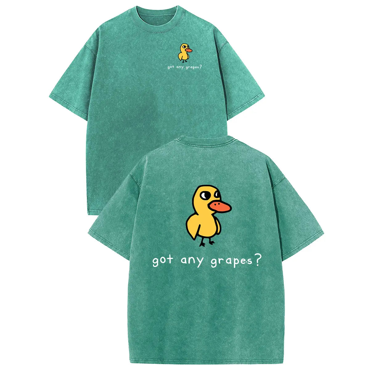 Holafish Women'S Retro Vintage Short-Sleeve Cotton T-Shirt - round Neck, Breathable Heavy Washed Eat Grapes Duck Graphic, Unisex Casual Loose-Fit Streetwear Top
